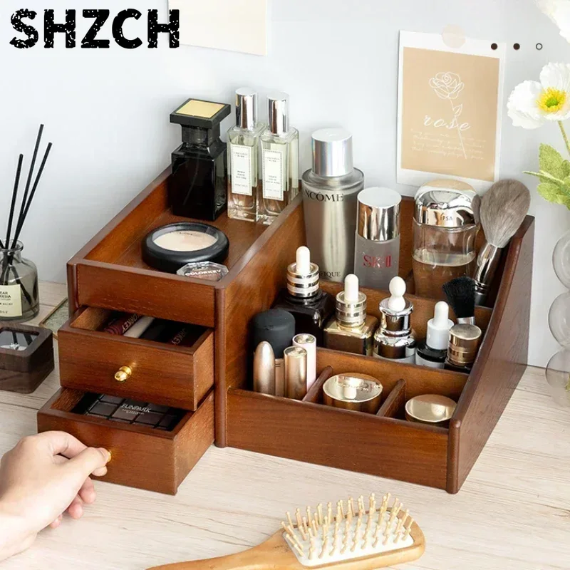 Luxury Skincare Mask - Clear Wood Texture Makeup Organizer Large